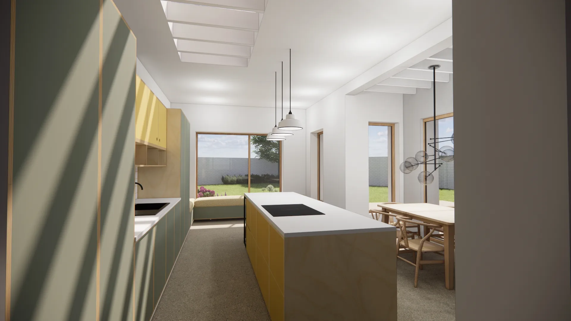 View from the existing house through the new kitchen into the garden